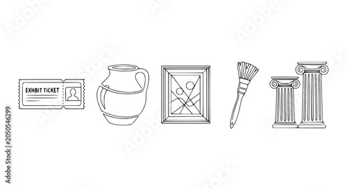 Foto Museum Exhibit Icons: Ticket, Vase, Art Frame, Brush, Classical Columns