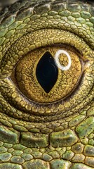 Macro Shot of Lizard Eye with Golden Iris and Detailed Green Scale Texture