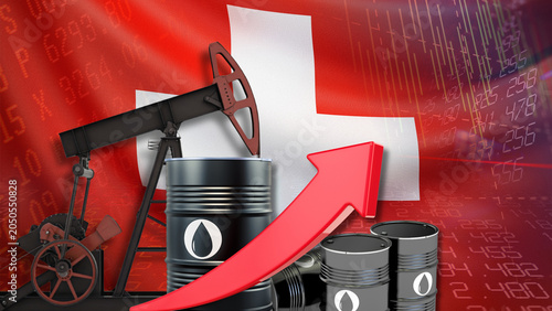 Foto Swiss crude oil production and prices surge dramatically with an upward red arro