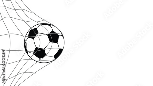 Quadro su tela Soccer ball hitting the goal net close up high contrast black and white graphic