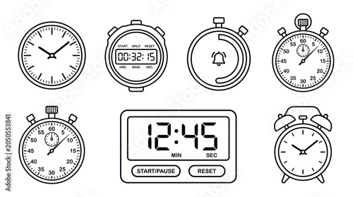Bild auf Leinwand Collection of Clocks and Stopwatches: Time Measurement Icons
