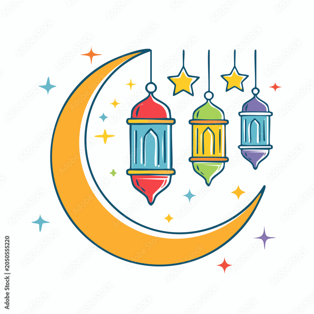 Fototapeta premium Ramadan Lanterns and Crescent Moon Illustration