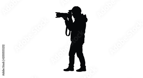 Fotografie Photographer Silhouette Against White Background Full Body Profile View