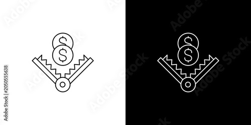 Foto Financial debt trap icon with dollar coins in a bear trap representing investmen