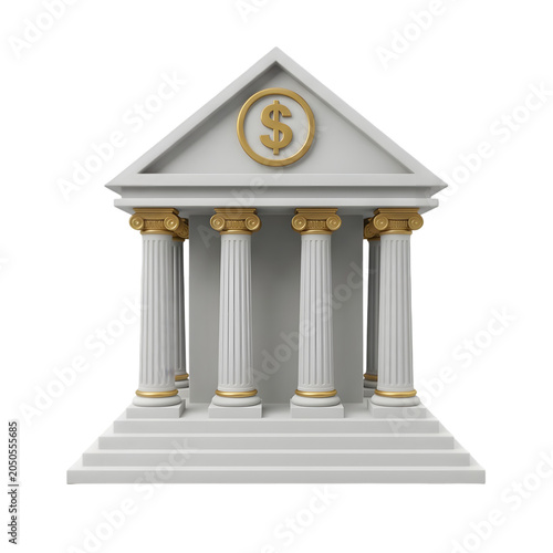3D Render of a Bank Building with Dollar Sign and Columns
