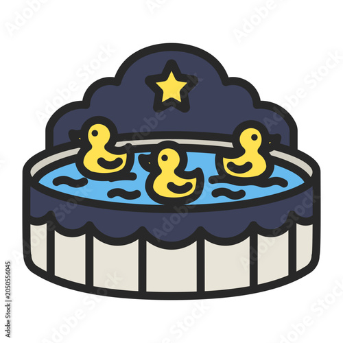 Schilderij op canvas Duck Pond Game Filled Line Icon