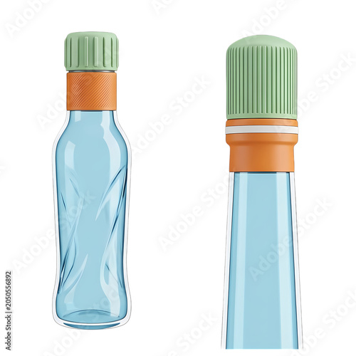 Modern Blue Glass Bottle with Orange and Green Cap