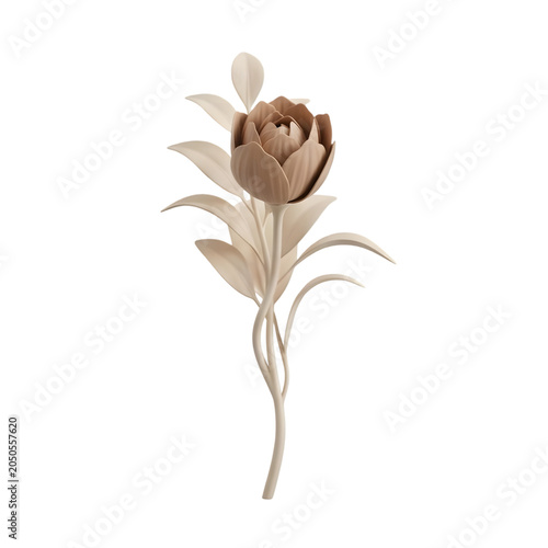 Stylized Beige Flower with Leaves