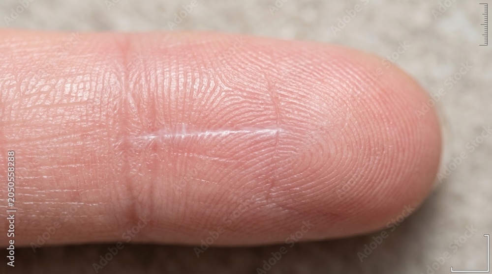 Fototapeta premium The Paper Cut: Healed Superficial Wound with Visible Collagen Scar and Regenerating Epidermis