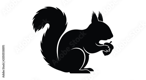 Obraz na plátně Squirrel Silhouette With Nut Black And White Graphic