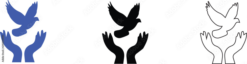 Obraz premium Peace Dove and Helping Hands Vector Icon Set – Humanitarian Support, Freedom and Hope Symbol Illustratio