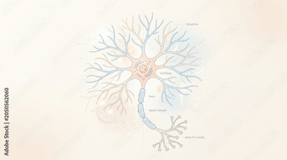 Fototapeta premium Neuron illustration, nerve cell, brain cell, medical, science, abstract background