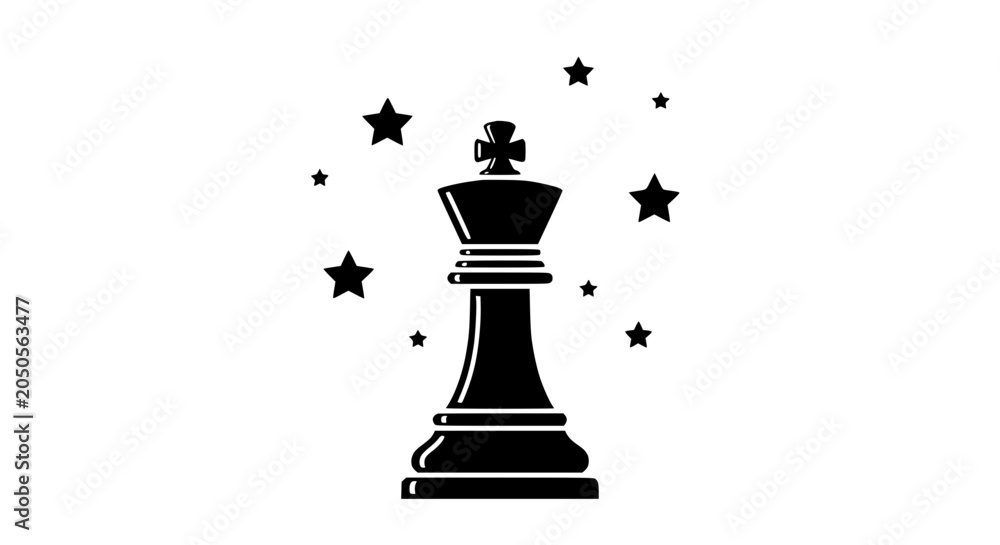 Fototapeta premium Black King Chess Piece Surrounded by Stars - Strategy, Victory, Leadership
