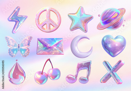 Colorful Holographic Icons Element Design Set