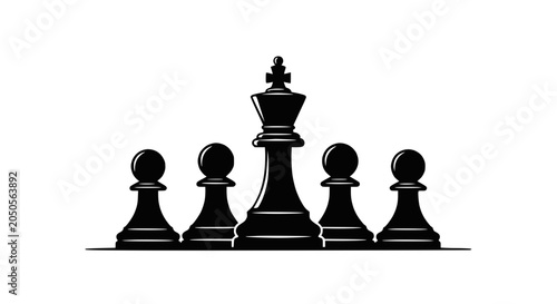 Chess King and Pawns Silhouette - Leadership and Strategy Concept