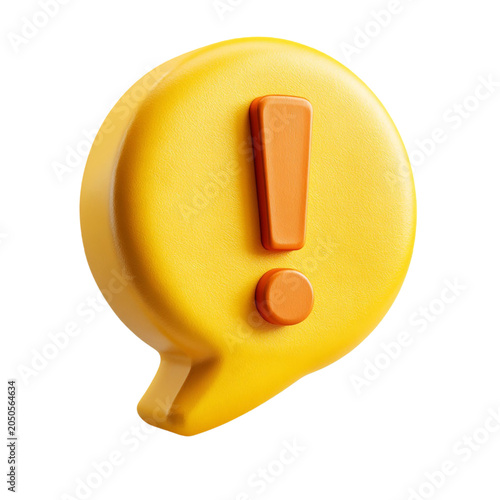 3D Yellow Speech Bubble with Exclamation Mark Isolated on Transparent Background