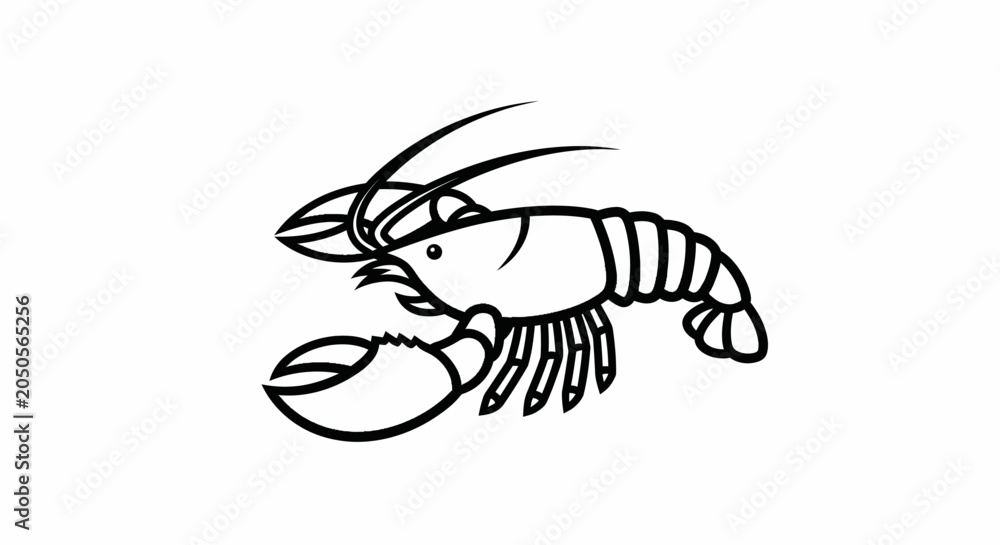 Fototapeta premium Line drawing of a lobster with large claws and long antennae on a white background