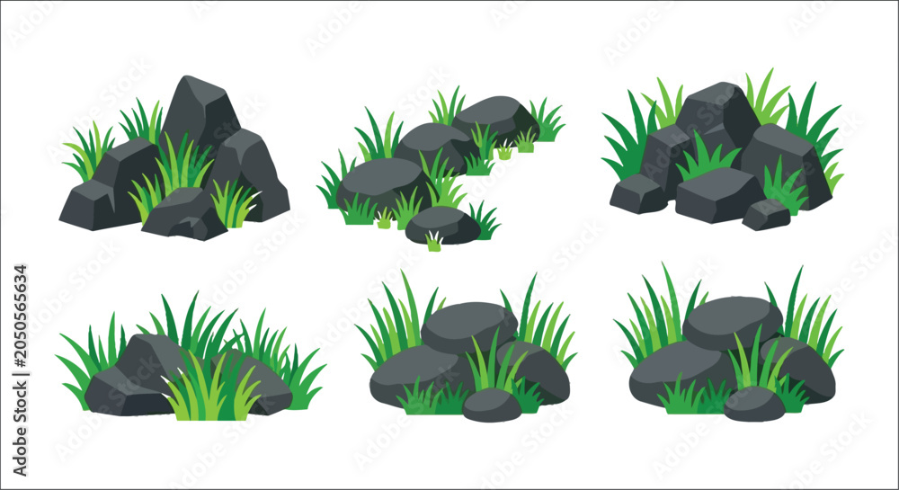 Foto Rock formations with grass vector illustration on a white background