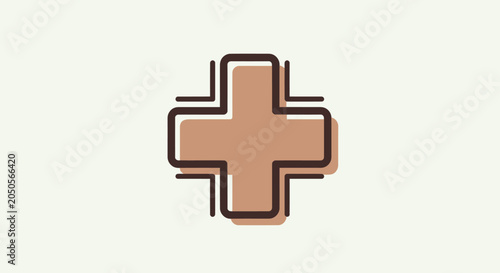A simple cross icon with a brown fill, outlined with a darker brown, on a neutral background