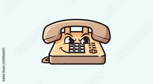 Cartoon illustration of a vintage, anthropomorphic telephone with a mischievous facial expression