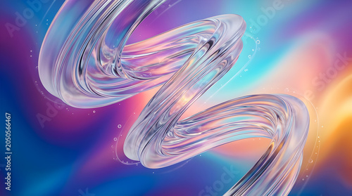 Abstract Liquid Glass Spiral Background with Transparent Crystal Swirl and Gradient Glow