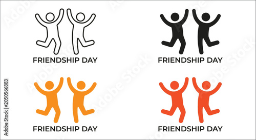 Bilde på lerret Jumping figures icon set in black orange and line styles with friendship day tex