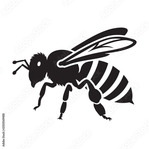 Honeybee Side Profile Glyph Icon Black Silhouette Striped Abdomen Flat Design Vector