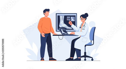 Doctor Discussing Foot X-ray with Patient