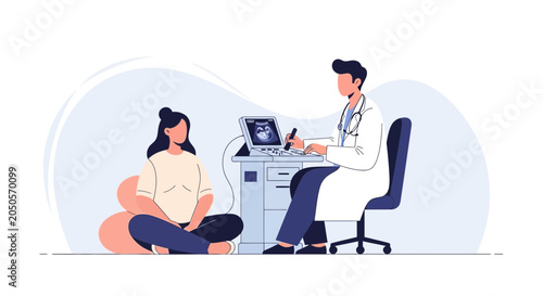 Doctor Consults Pregnant Woman During Ultrasound Examination