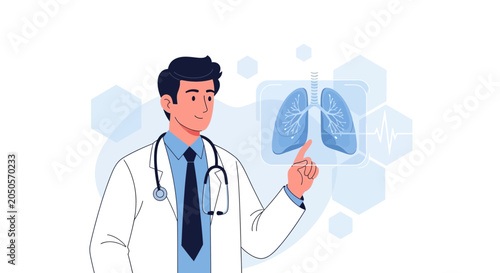 Doctor interacts with digital lungs scan, medical technology concept
