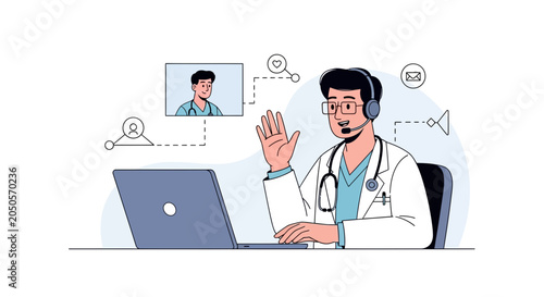 Doctor on video call consultations, telemedicine, online medical advice