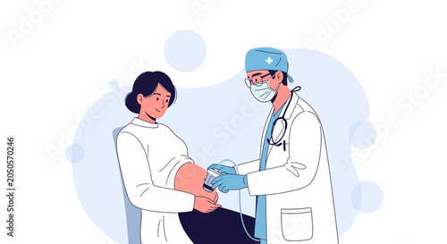 Doctor Performing Ultrasound Scan on Pregnant Woman with Care