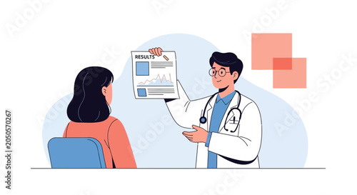 Doctor Showing Medical Results to Patient - Medical Consultation Illustration