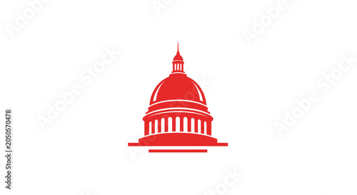Red Capitol Dome Silhouette Icon on White Background