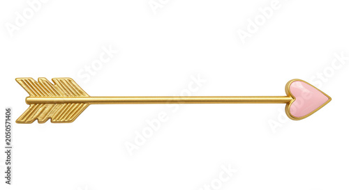 Golden arrow with pink heart, isolated, love symbol