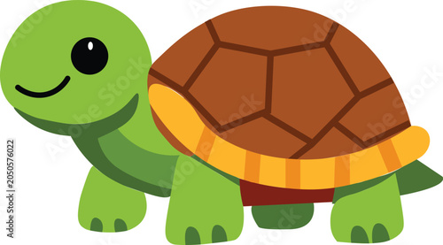 Green Turtle Vector Illustration With Brown Shell And Yellow Markings