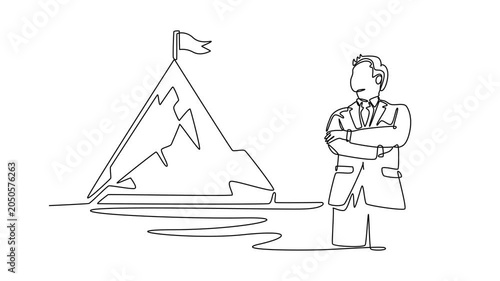 Reaching goals through vision, ambition, and determination.Leaders concept. Single line draw design. Full length animation illustration. High quality 4k footage