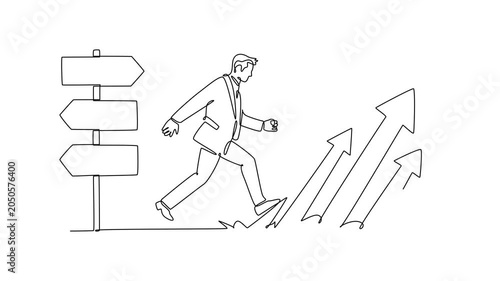 Taking initiative and driving success with action.Leaders concept. Single line draw design. Full length animation illustration. High quality 4k footage