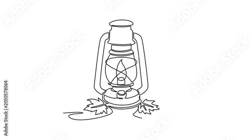Vintage lantern for cozy autumn atmosphere. Autumn concept. Single line draw design. Full length animation illustration. High quality 4k footage