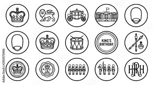 Canvastavla British Royal Icons Collection: Crowns, Guards, Carriage, Lion, Buckingham Palac