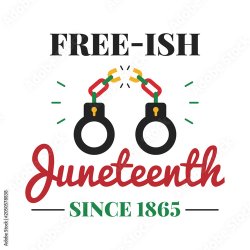 Foto Broken handcuffs above Juneteenth text since 1865