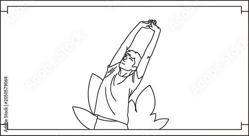 Man Stretching Arms Upwards In Lotus Pose Silhouette, Yoga And Meditation Concept