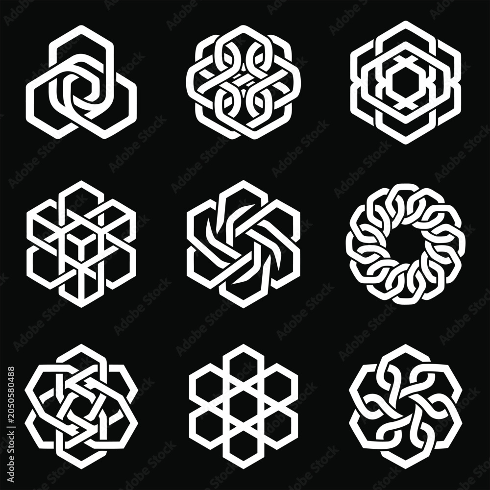 Fototapeta premium Modern geometric hexagonal knot logo set for corporate brand identity
