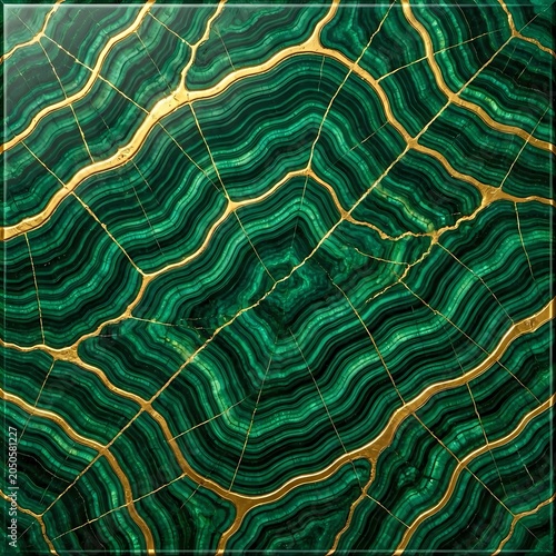 Luxury Green Malachite Stone Texture with Flowing Gold Veins