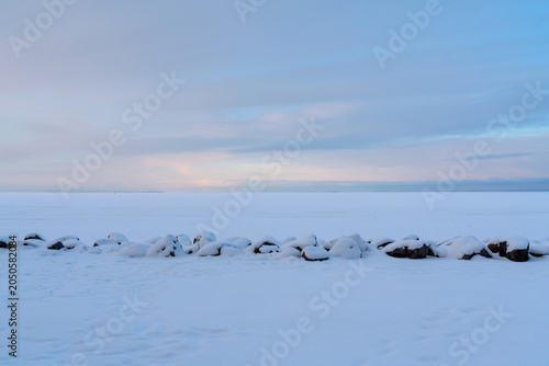 Photos The coast of the Gulf of Finland in the Lower Park of the Peterhof State Museum-Reserve on a sunny winter day, St