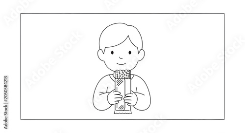 Happy Boy Eating Chocolate Bar, Healthy Snack, Kid Enjoying Treat, Isolated on White