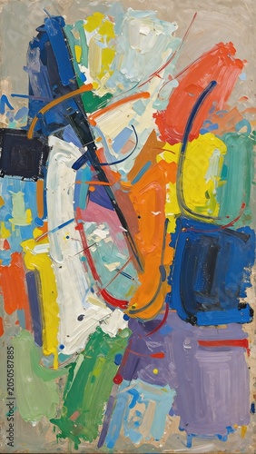 Vibrant Abstract Expressionist Oil Painting with Bold Brushstrokes and Dynamic Shapes