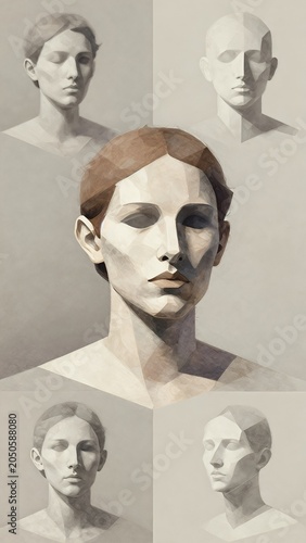 Artistic Reference Study of Planes of the Human Head and Facial Anatomy Construction