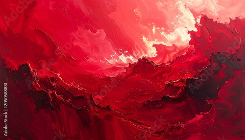 An abstract piece showcasing dynamic strokes of scarlet and crimson hues, evoking the feel of flowing clouds