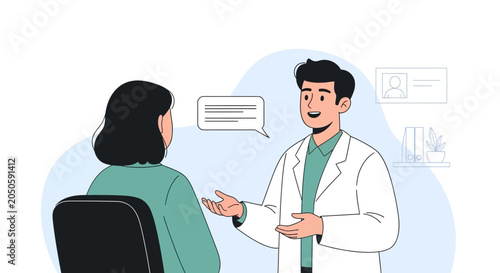 Doctor consulting patient in modern flat illustration style, healthcare concept